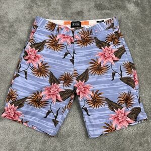Scotch & Soda Shorts Mens 29 Blue Pink Floral Shades On‎ Summer Cotton Blend